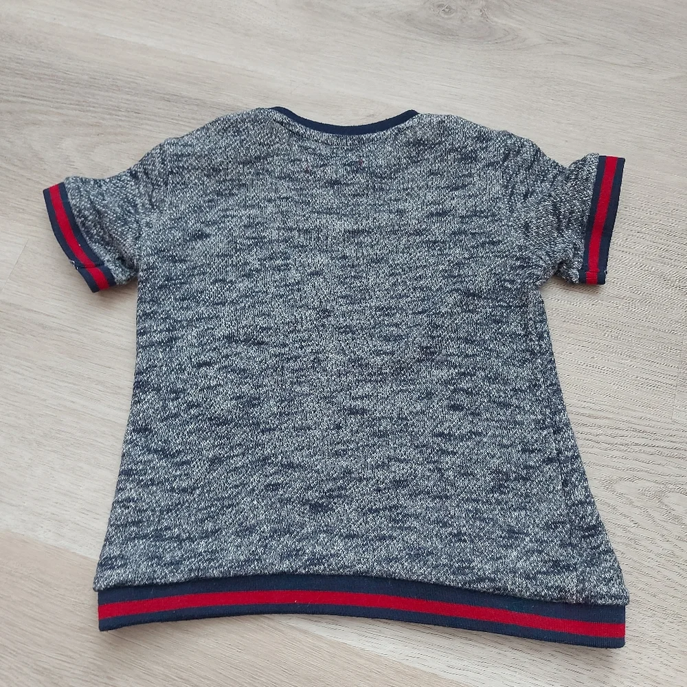 *7 For All Mankind Navy Blue Marled Short Sleeve Top Henley Size 24 Month